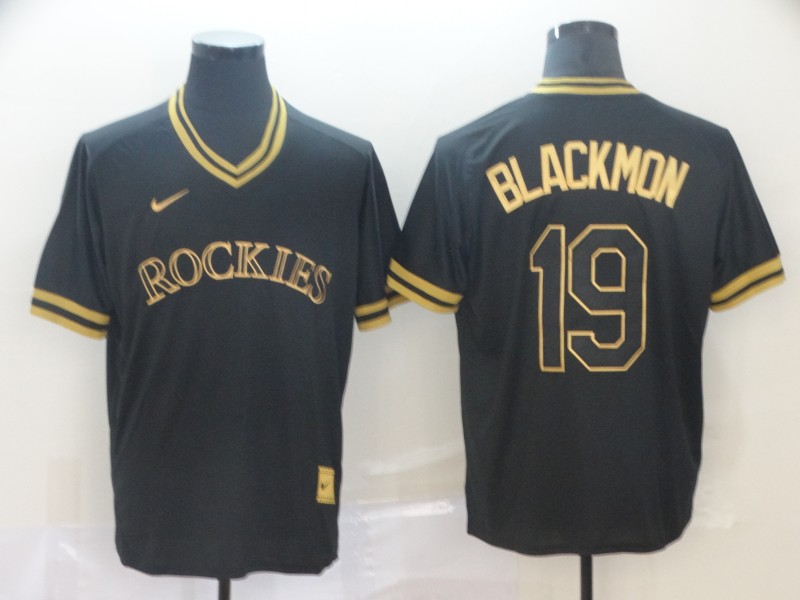 MLB Colorado Rockies #19 Blackmon Black Gold Pullover Jersey