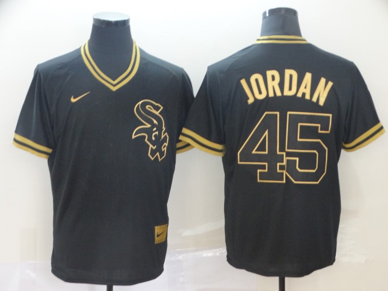 MLB Chicago White Sox #45 Jordan Black Gold Pullover Jersey