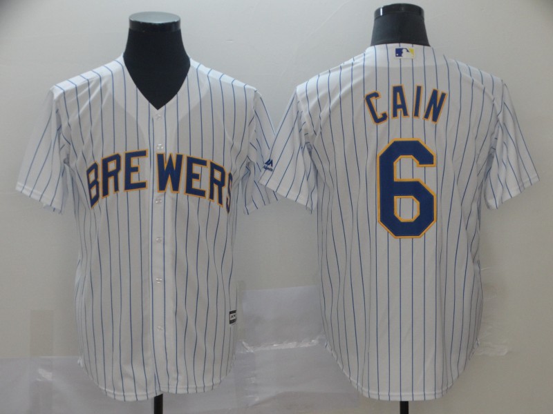 MLB Milwaukee Brewers #6 Cain White Game Jersey