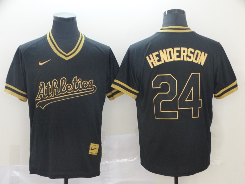 MLB Oakland Athletics #24 Henderson Black Gold Pullover Jersey