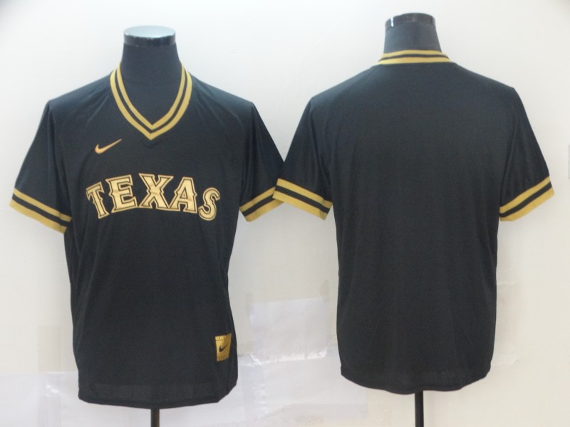 MLB Texas Rangers Blank Pullover Black Gold Jersey