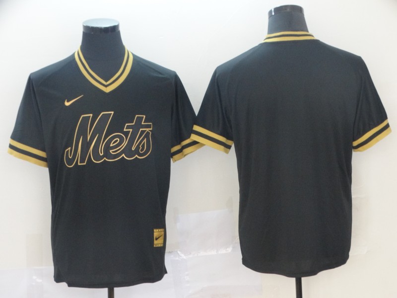 MLB New York Mets Blank Pullover Black Gold Jersey