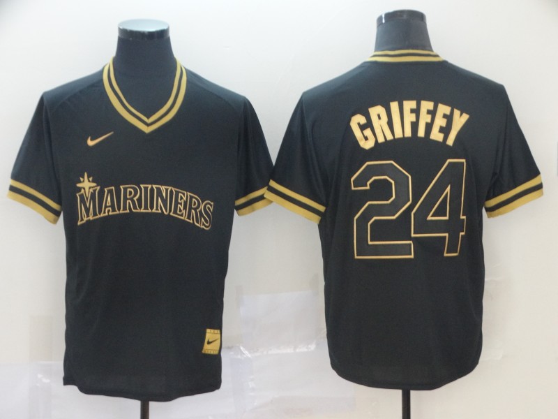 MLB Seattle Mariners #24 Griffey Pullover Black Gold Jersey