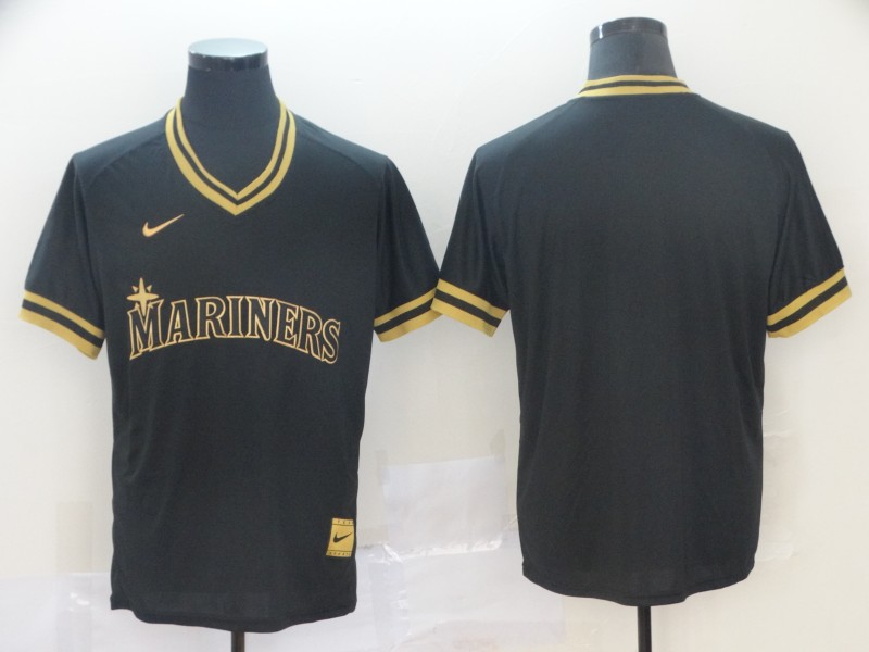 MLB Seattle Mariners Blank Pullover Black Gold Jersey