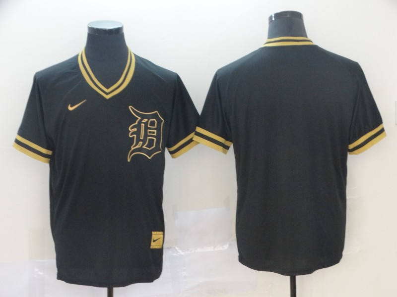 MLB Detroit Tigers Blank Pullover Black Gold Jersey