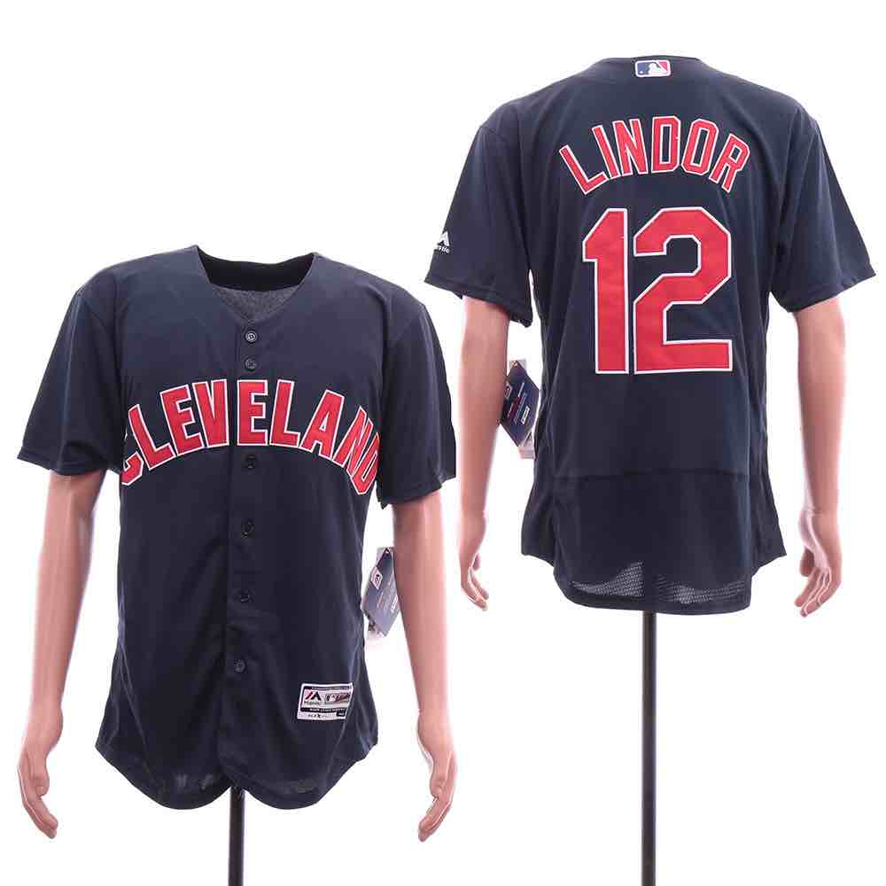 MLB Cleveland Indians #12 Lindor Blue Elite Jersey