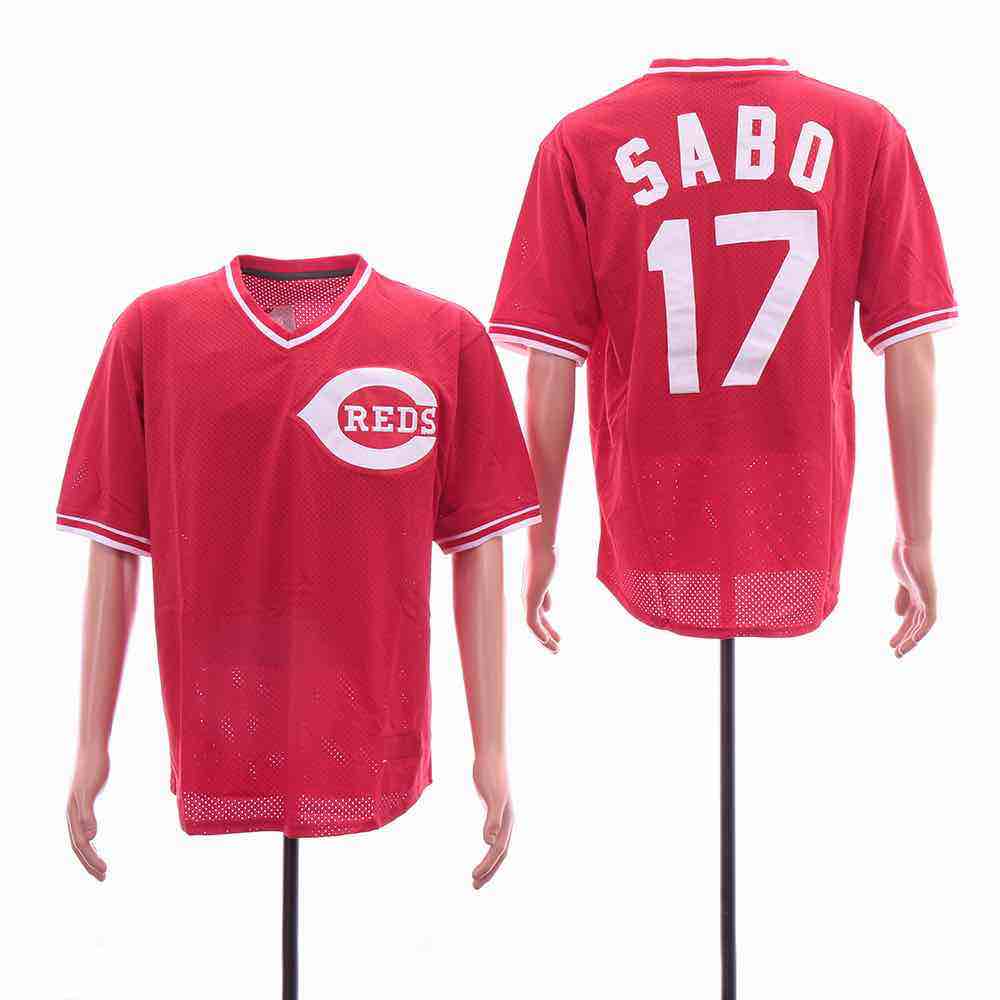 MLB Cincinnati Reds #17 Sabo Red Throwback Jersey