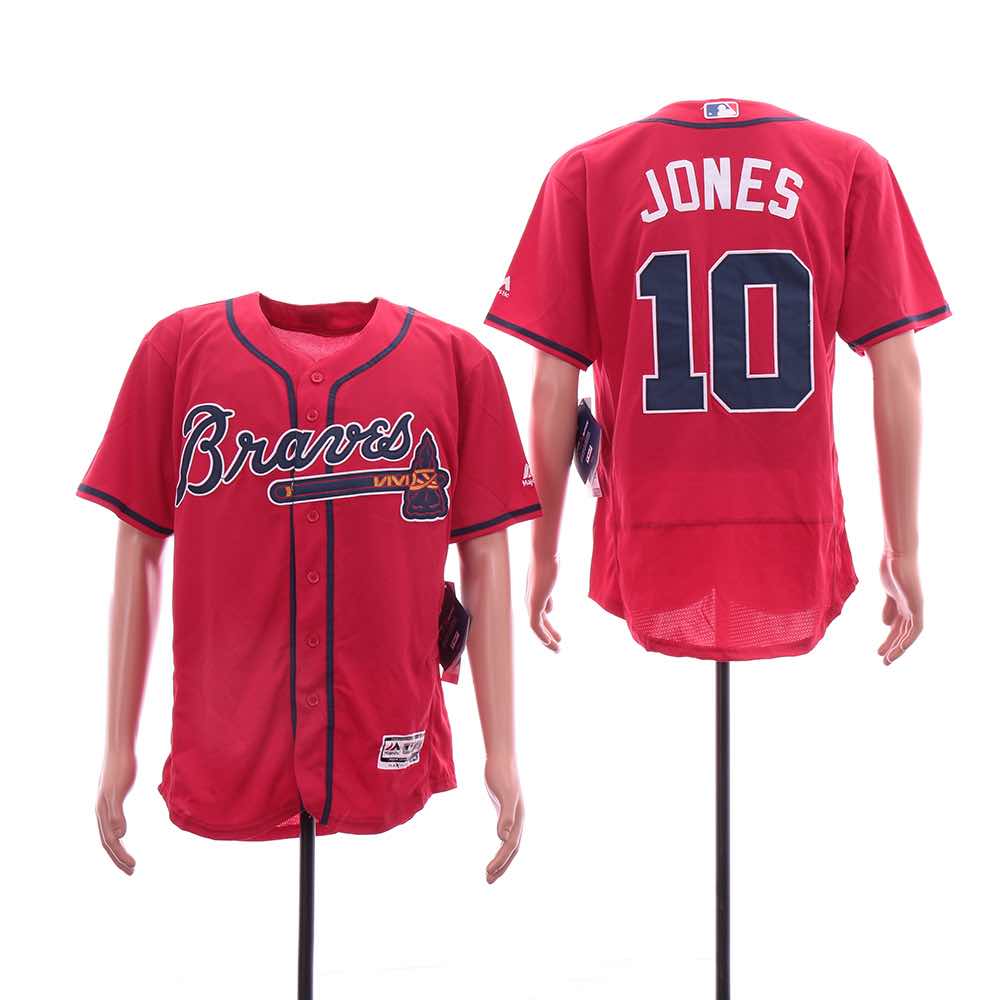 Mens Nike Atlanta Braves #10 Jones Red Elite Jersey
