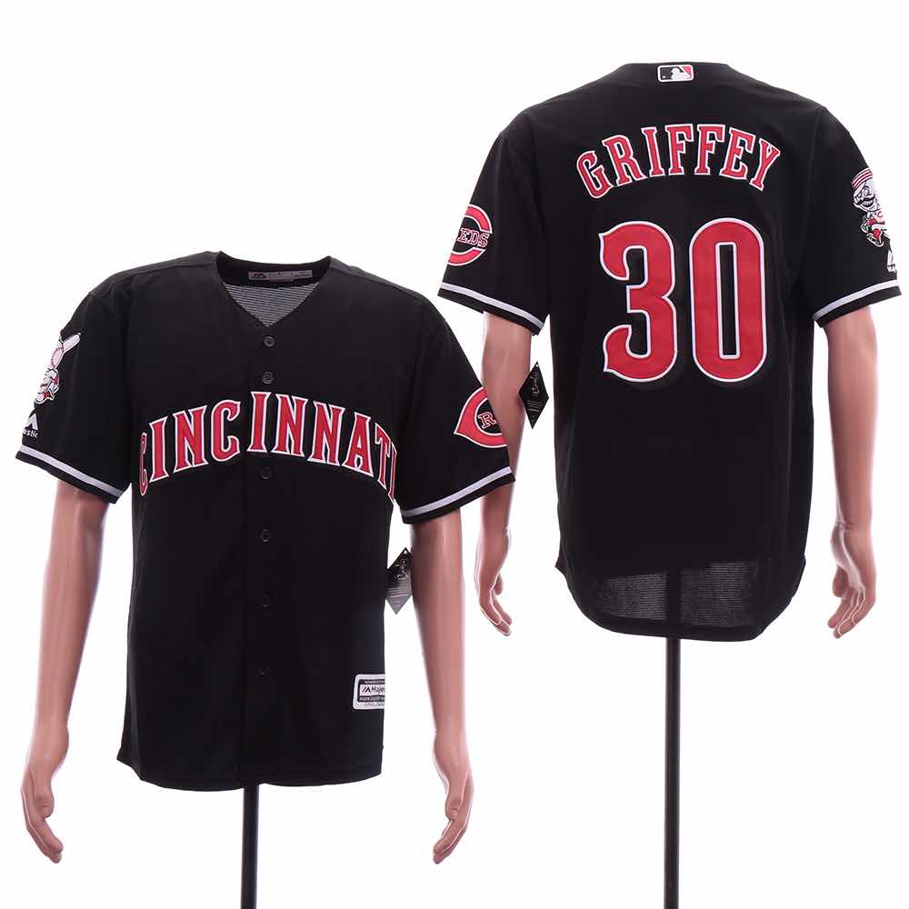 MLB Cincinnati Reds #30 Griffey Black Elite Jersey  