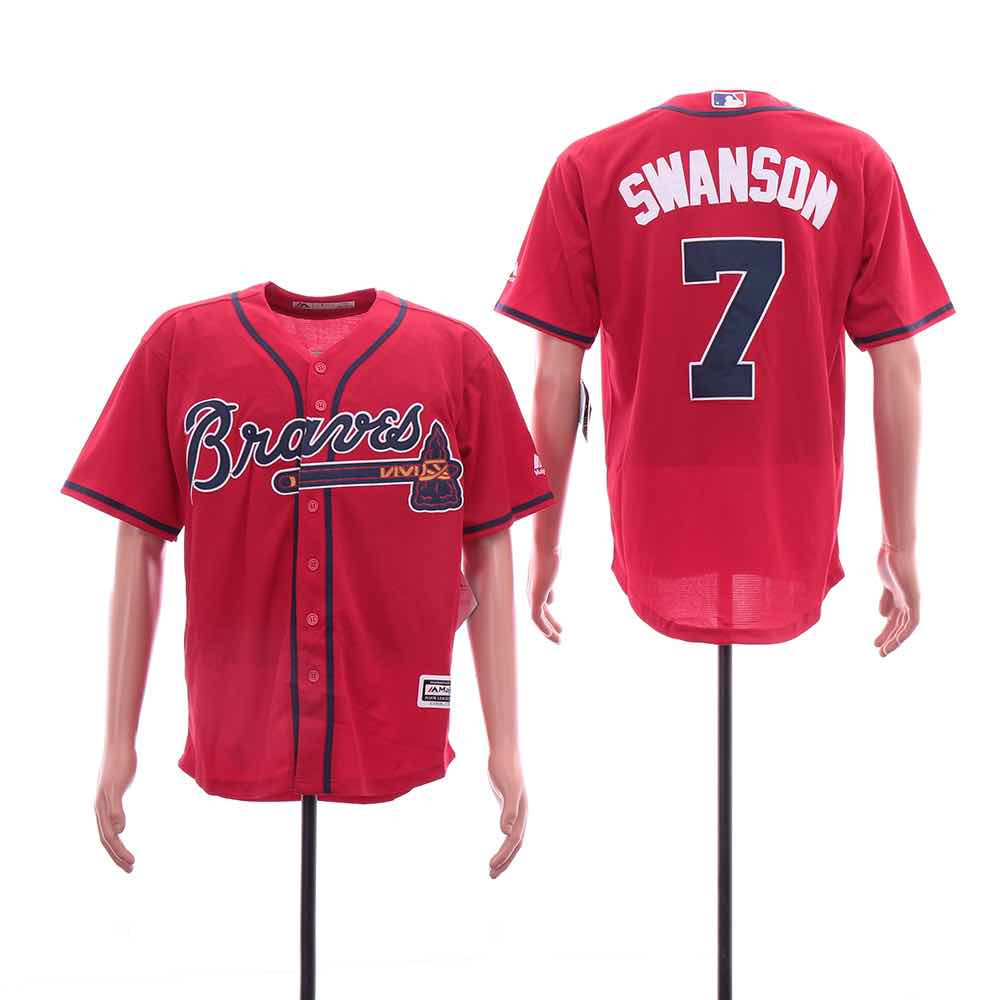 MLB Atlanta Braves #7 Swanson Red Game Jersey