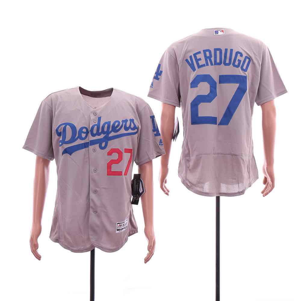 MLB Los Angeles Dodgers #27 Verdugo Grey Elite Jersey