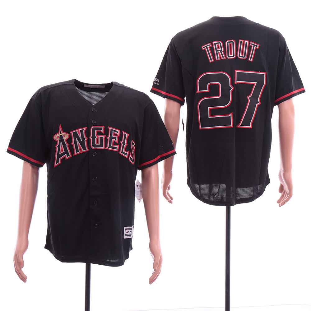 MLB Los Angeles Angels #27 Trout Black Elite Jersey