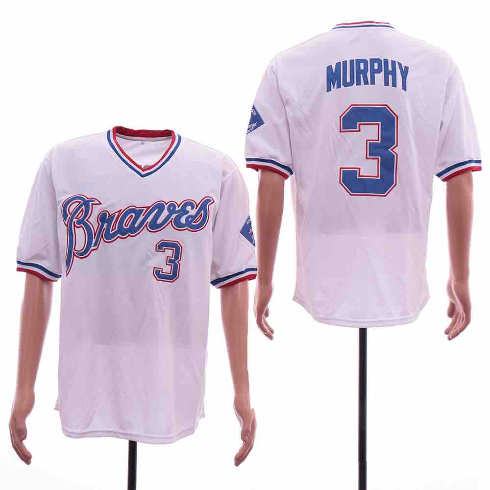 Mens Nike Atlanta Braves #3 Murphy White Pullover V-Neck Jersey