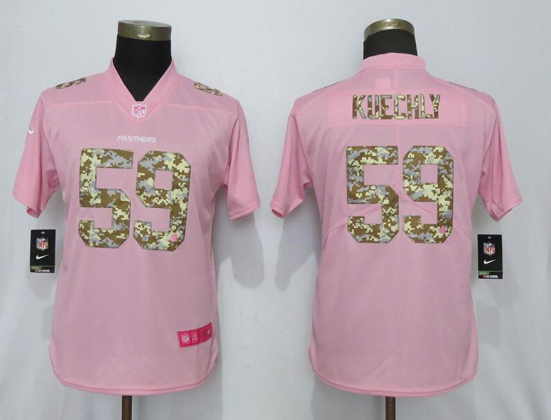 Women Carolina Panthers 59 Kuechly Camouflage Font Love Pink Vapor Jersey