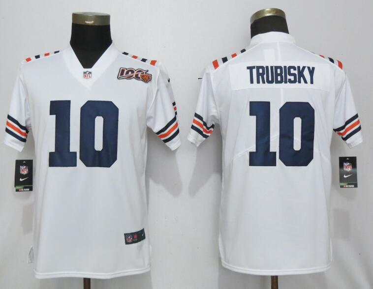 Women Nike Chicago Bears #10 Trubisky White 100th Season Limited Jersey