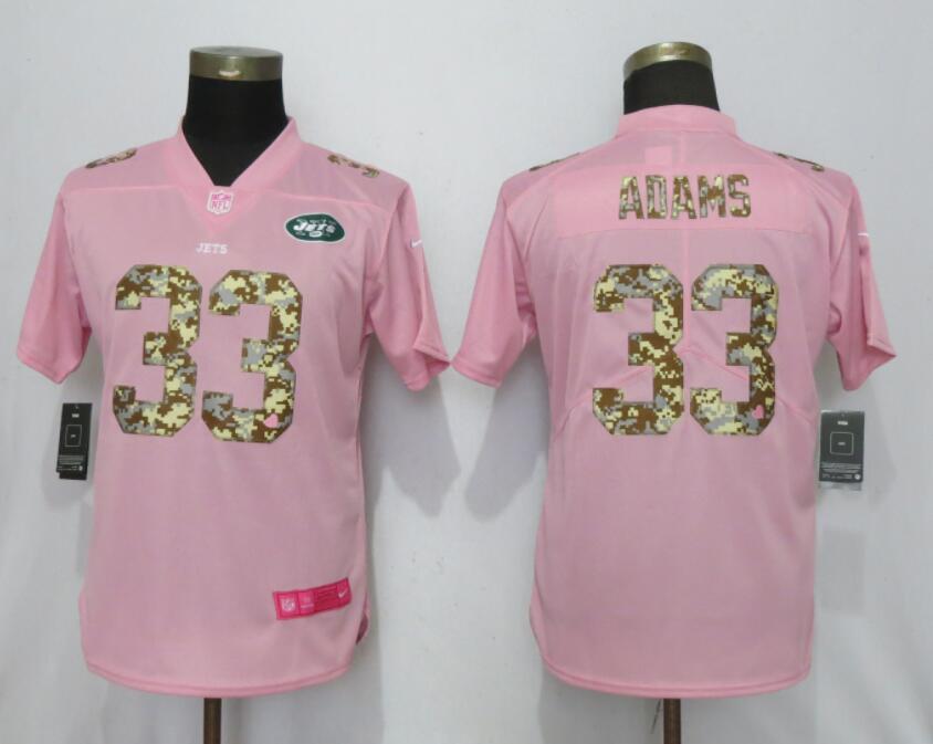 Women New York Jets #33 Adams Camouflage Font Love Pink Vapor Jersey