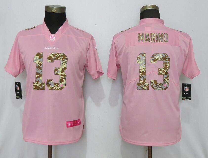 Women Miami Dolphins 13 Marino Camouflage Font Love Pink Vapor Jersey