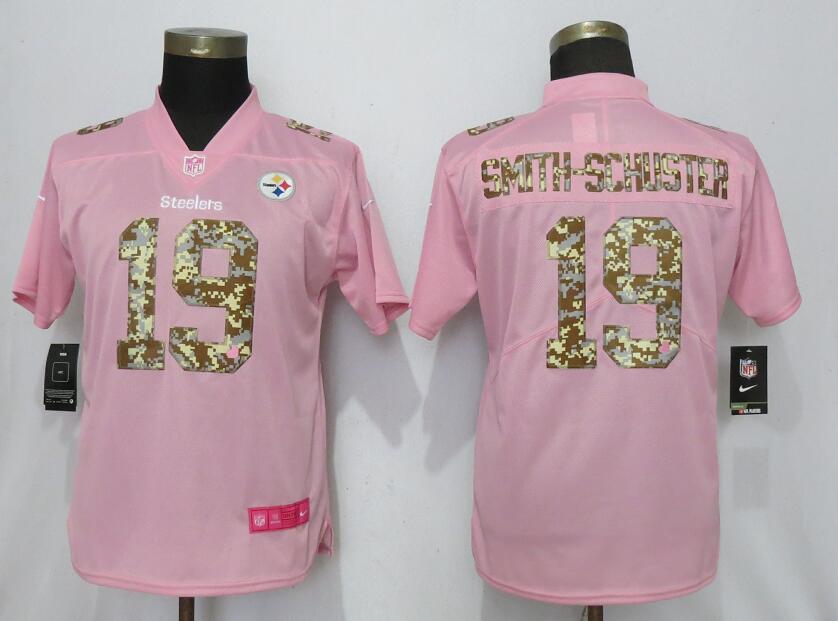 Women Pittsburgh Steelers 19 Smith-schuster Camouflage Font Love Pink Vapor Jersey
