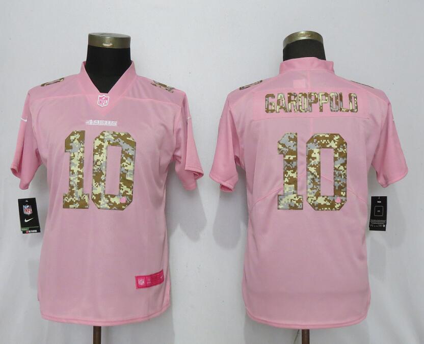 Women San Francisco 49ers 10 Garoppolo Camouflage Font Love Pink Vapor Jersey