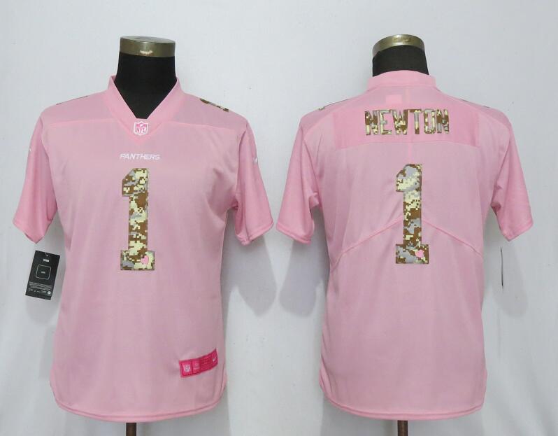 Women Carolina Panthers 1 Newton Camouflage Font Love Pink Vapor Jersey