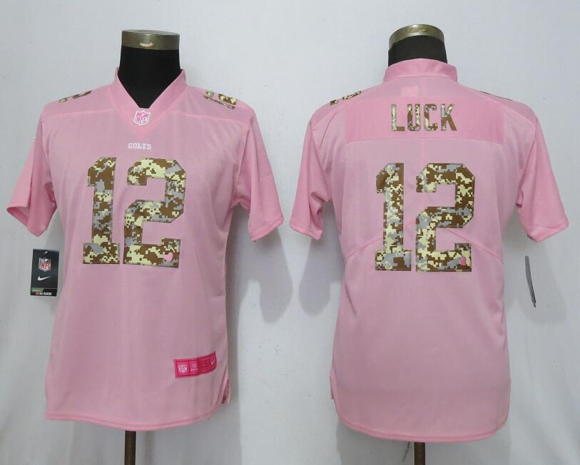 Women Indianapolis Colts 12 Luck Camouflage Font Love Pink Vapor Jersey
