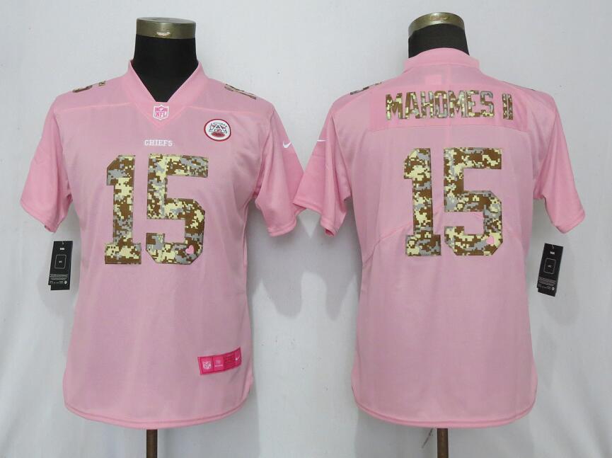Women Kansas City Chiefs 15 Mahomes ll Camouflage Font Love Pink Vapor Jersey