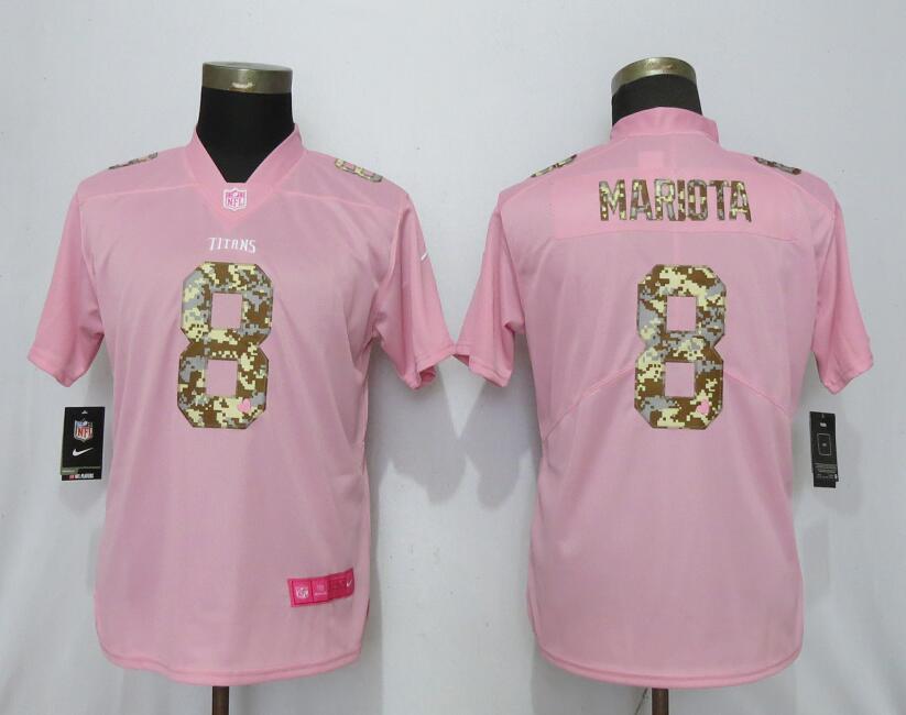 Women Tennessee Titans #8 Mariota Camouflage Font Love Pink Vapor Jersey