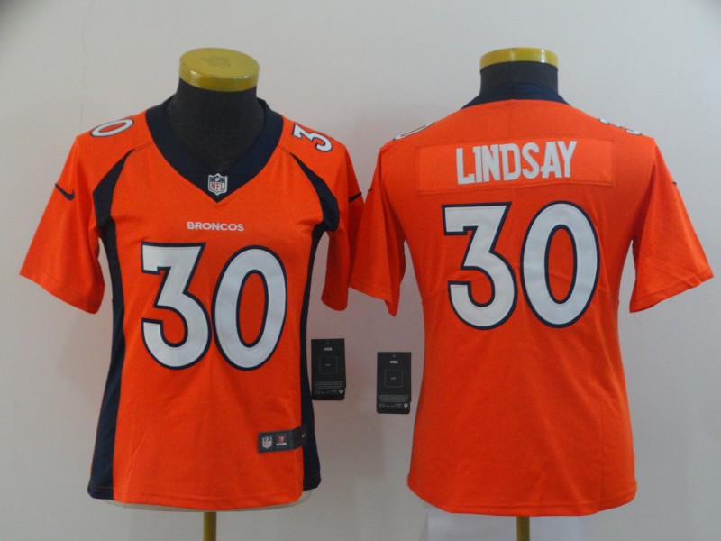 Womens NFL Denver Broncos #30 Lindsay Orange Vapor Limited Jersey