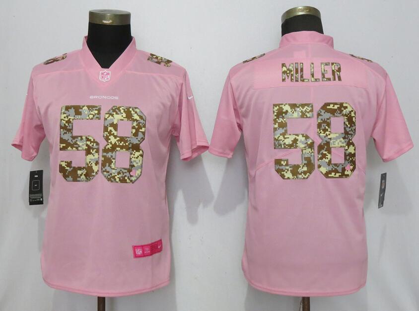 Women Denver Broncos 58 Miller Camouflage Font Love Pink Vapor Jersey