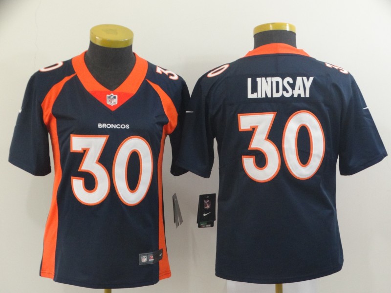 Womens NFL Denver Broncos #30 Lindsay Blue Vapor Limited Jersey
