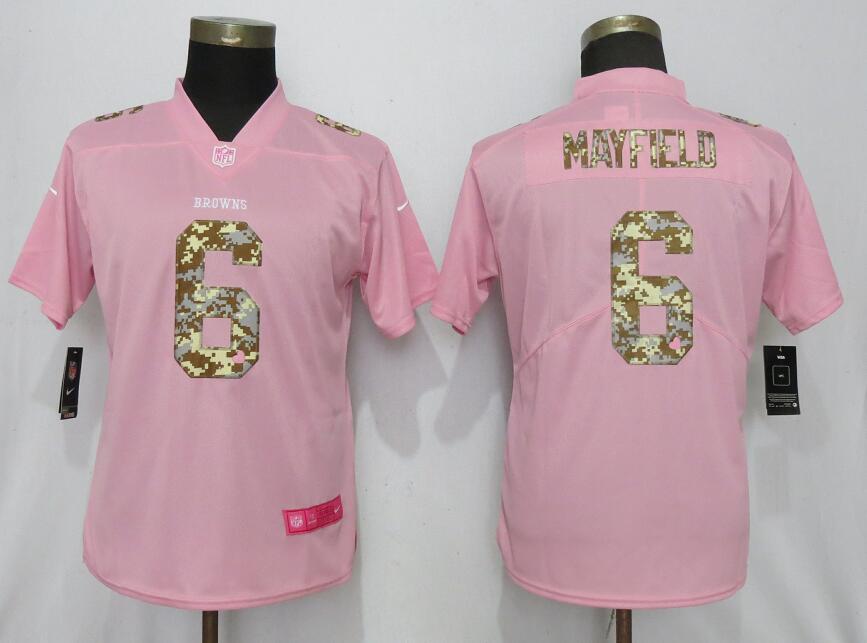 Women Cleveland Browns 6 Mayfield Camouflage Font Love Pink Vapor Jersey