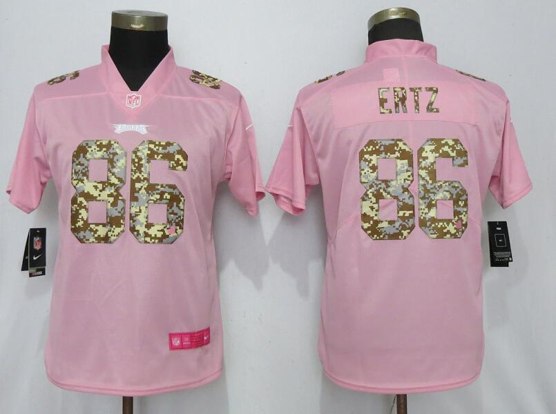 Women Philadelphia Eagles 86 Ertz Camouflage Font Love Pink Vapor Jersey