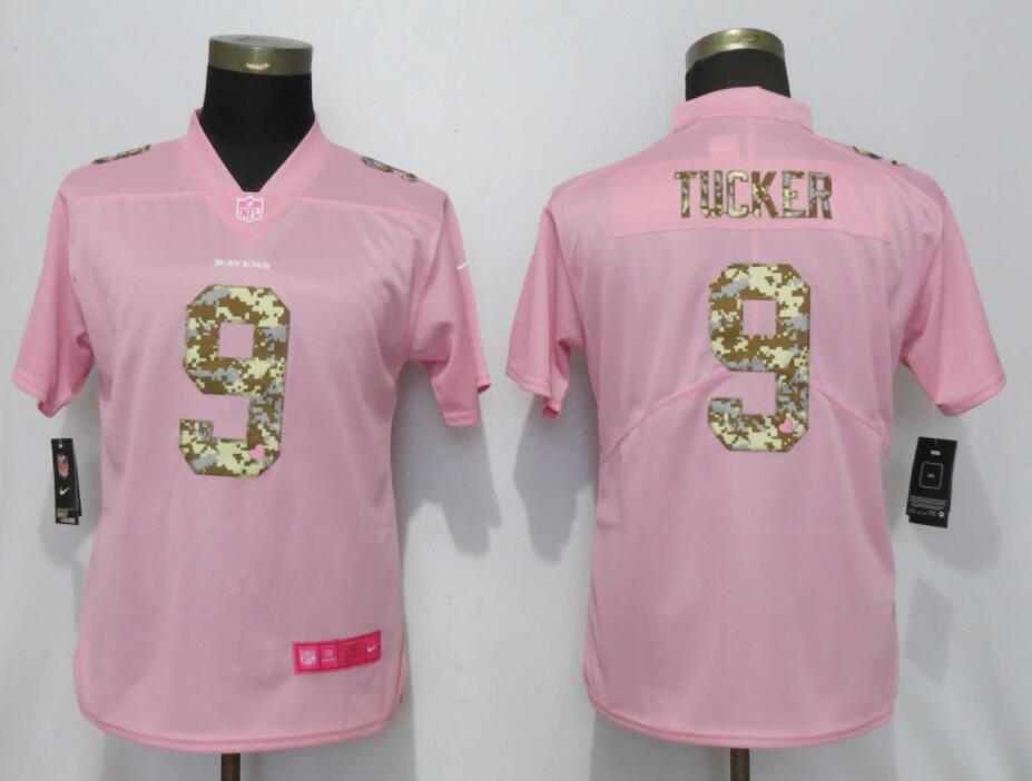 Women Baltimore Ravens 9 Tucker Camouflage Font Love Pink Vapor Jersey