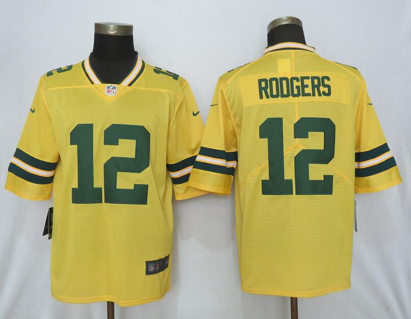 New Nike Green Bay Packers 12 Rodgers Nike Gold Inverted Legend Jersey