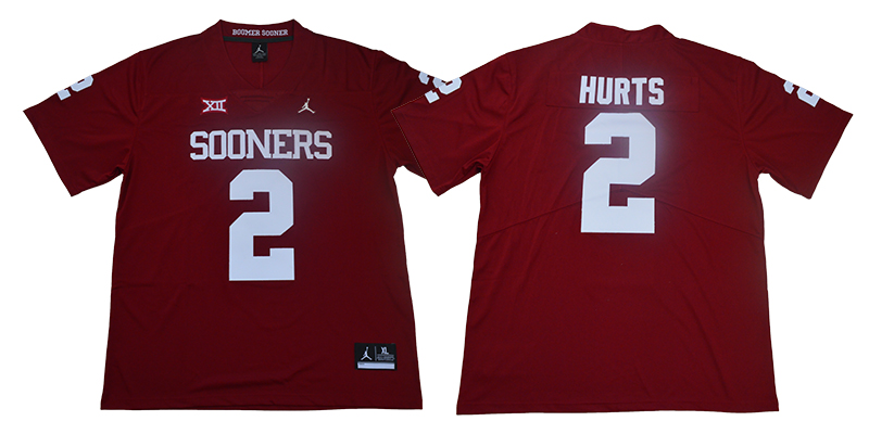 NCAA Oklahoma Sooners #2 Hurts Red Color Jersey