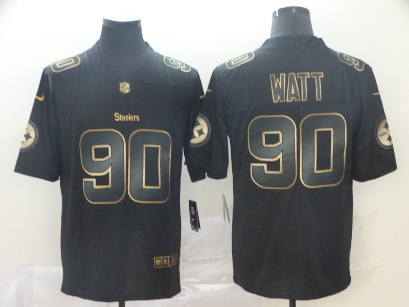 NFL Pittsburgh Steelers #90 Watt Black Gold Jersey