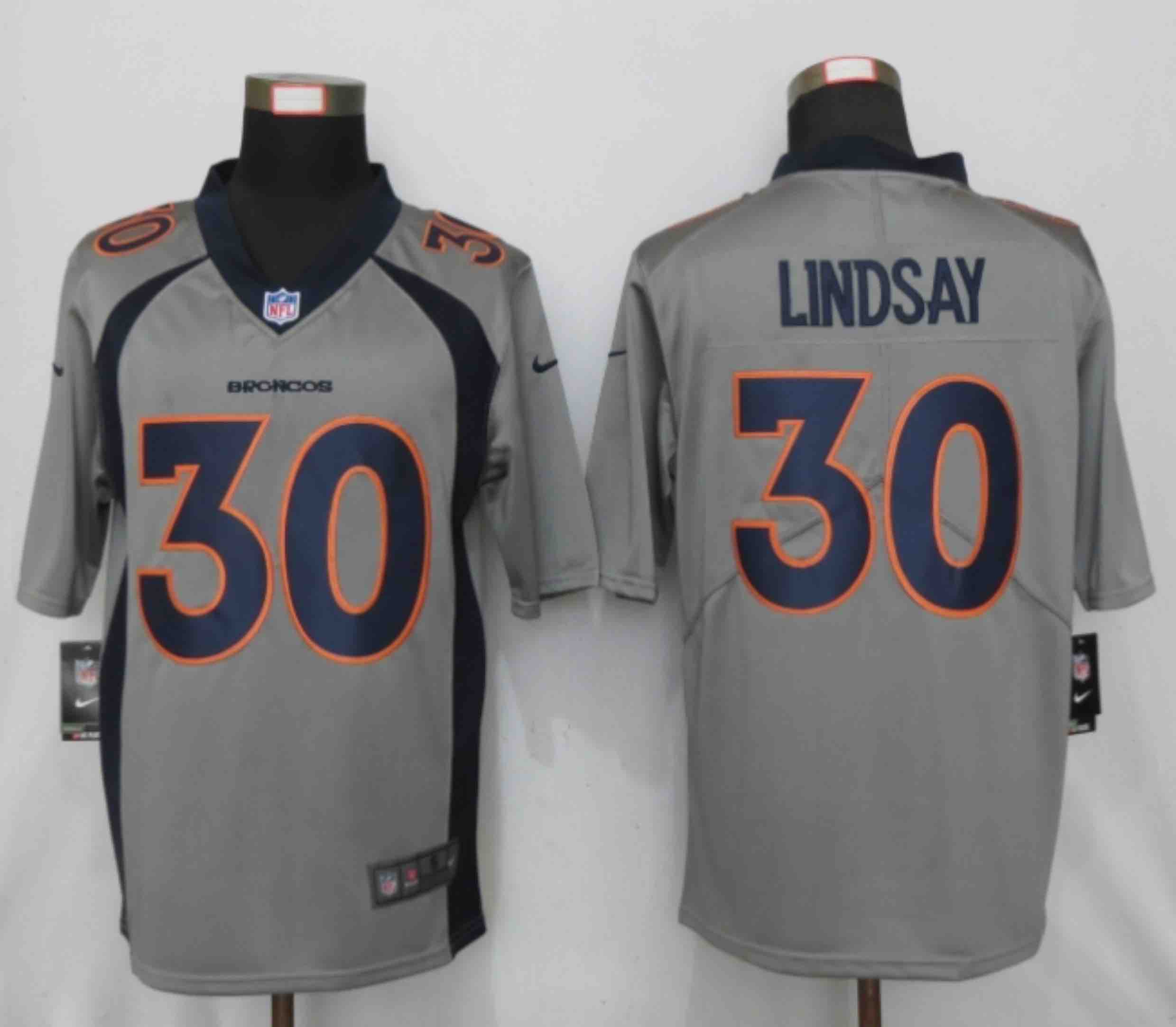 NEW Nike Denver Broncos 30 Lindsay 2019 Vapor Untouchable Nike Gray Inverted Legend Jersey