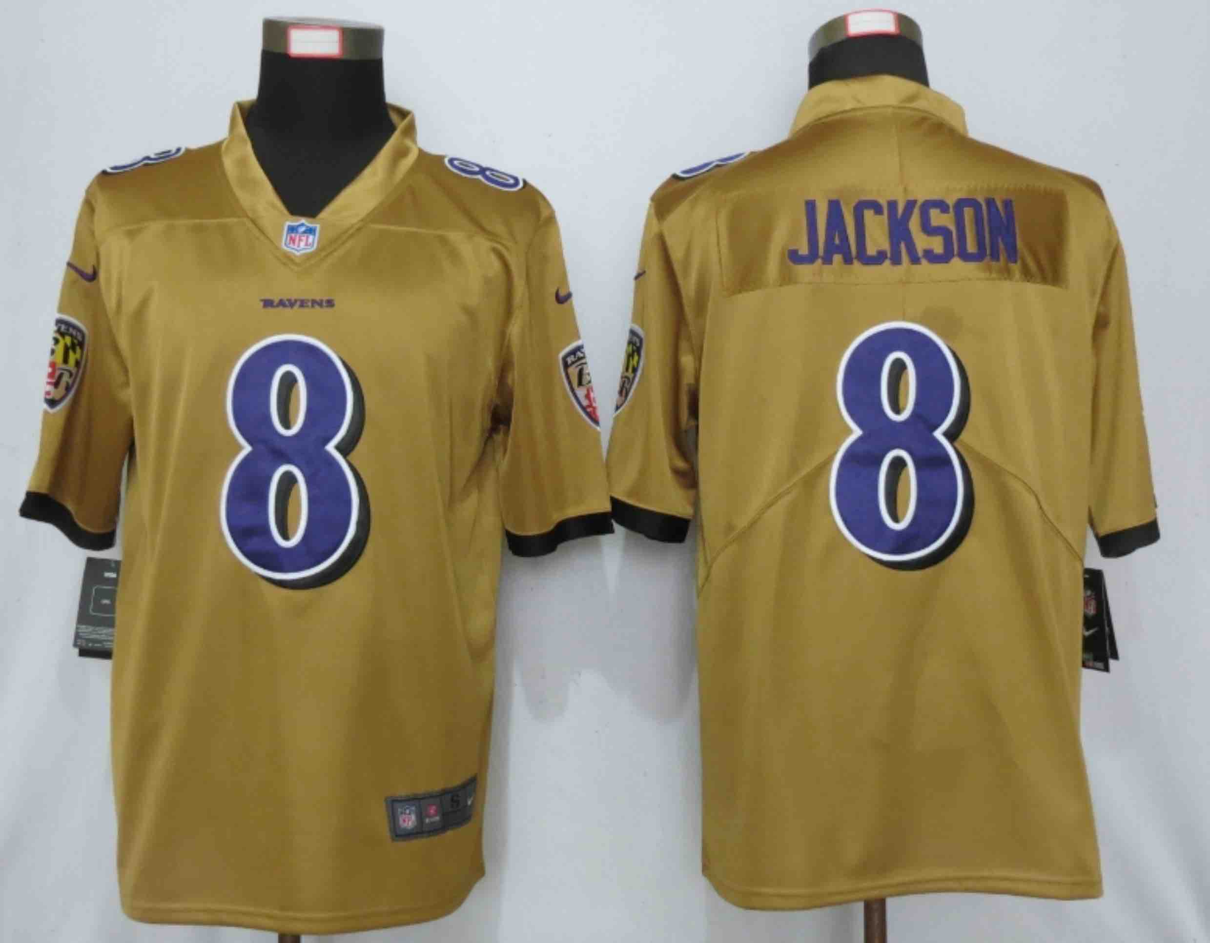 New Nike Baltimore Ravens 8 Jackson Vapor Gold Inverted Game Jersey
