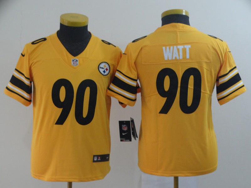 Kids NFL Pittsburgh Steelers #90 Watt Yellow Jersey