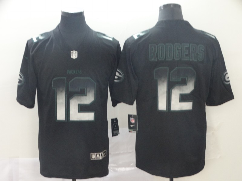 NFL Green Bay Packers #12 Rodgers Black Smoke Fashion Limited Jersey