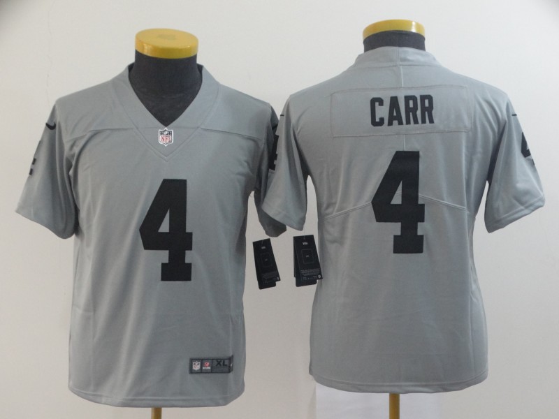 Kids NFL Oakland Raiders #4 Carr Grey Limited Jersey