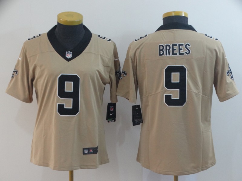 Womens NFL New Orleans Saints #9 Brees Limited Yellow Jersey