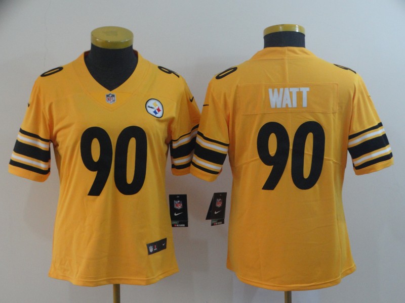 Womens NFL Pittsburgh Steelers #90 Watt Yellow Jersey