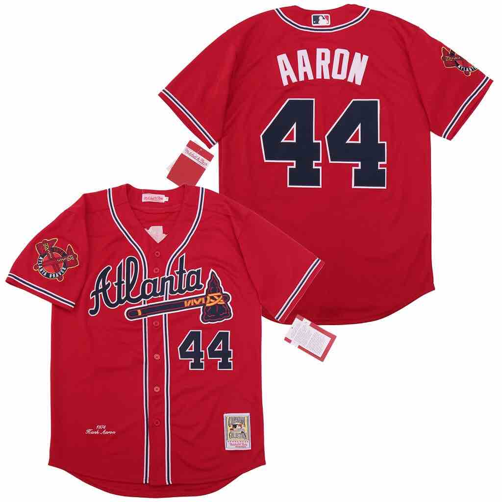 MLB Atlanta Braves #44 H.Aaron Red Throwback Jersey