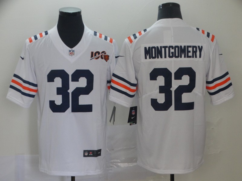 NFL Chicago Bears #32 Montgomery White Vapor Limited 100th Anniversary Jersey
