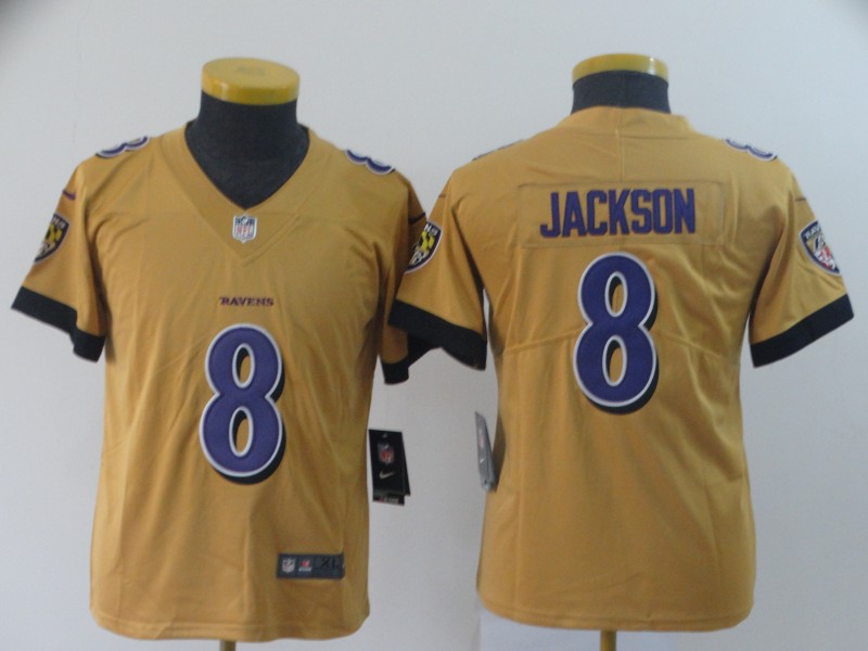 Kids NFL Baltimore Ravens #8 Jackson Yellow Limited Jersey