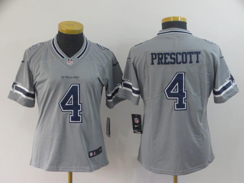 Womens NFL Dallas Cowboys #4 Prescott Grey Limited Jersey