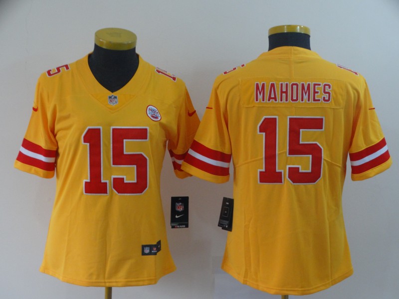 Womens NFL Kansas City Chiefs #15 Mahomes Yellow Limited Jersey