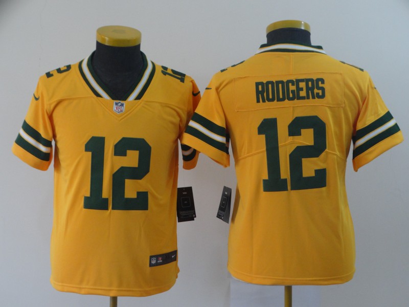 Kids NFL Green Bay Packers #12 Rodgers Limited Yellow Jersey