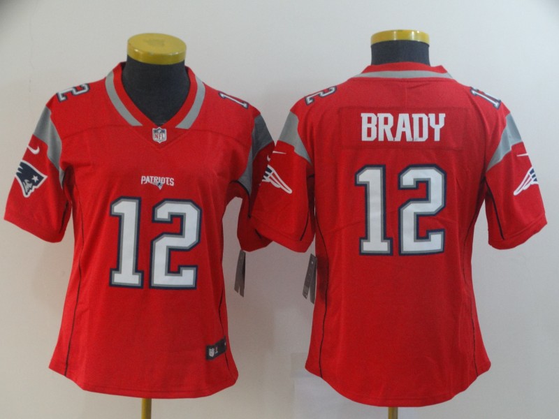 Womens NFL New England Patriots #12 Brady Red Limited Jersey